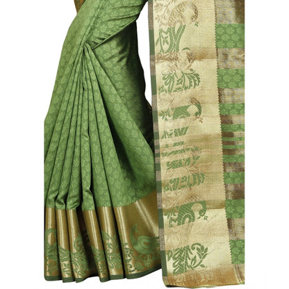 Women's Jacquard Woven Saree With Unstitched Blouse 5.5Mtr (Green)