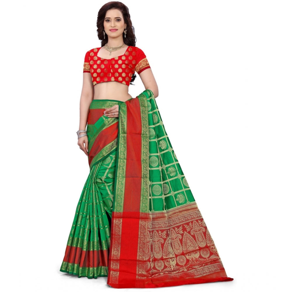 Women's Jacquard Woven Saree With Unstitched Blouse 5.5Mtr (Green)