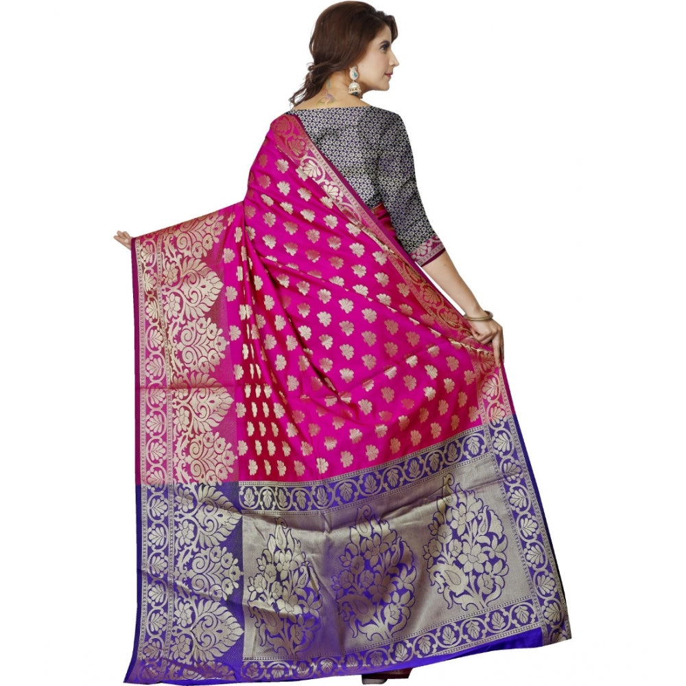 Women's Jacquard Woven Saree With Unstitched Blouse 5.5Mtr (Magenta)