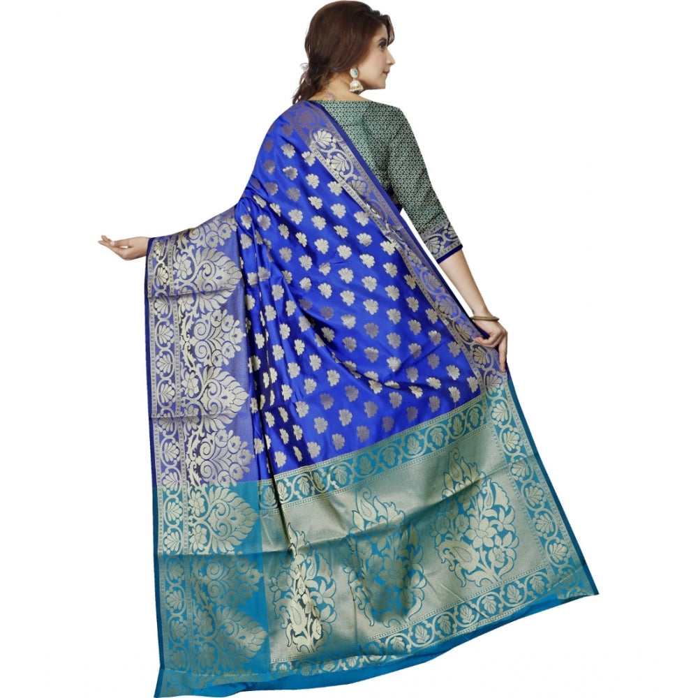 Women's Jacquard Woven Saree With Unstitched Blouse 5.5Mtr (Dark Blue)