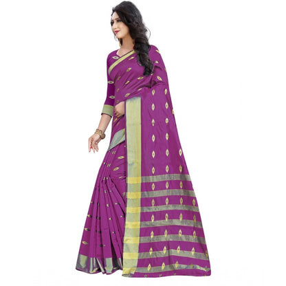 Women's Silk Blend Woven Saree With Unstitched Blouse 5.5Mtr (Pink)