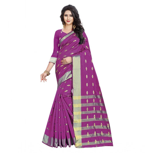 Women's Silk Blend Woven Saree With Unstitched Blouse 5.5Mtr (Pink)