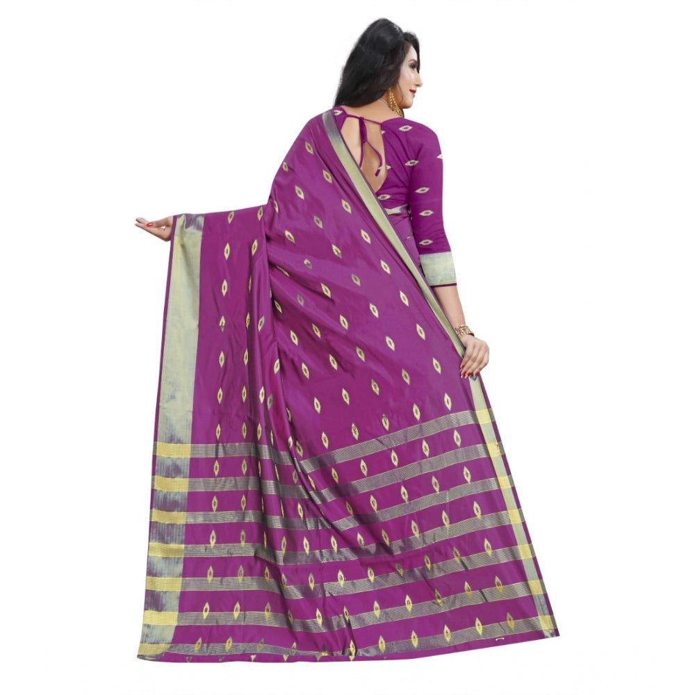 Women's Silk Blend Woven Saree With Unstitched Blouse 5.5Mtr (Pink)