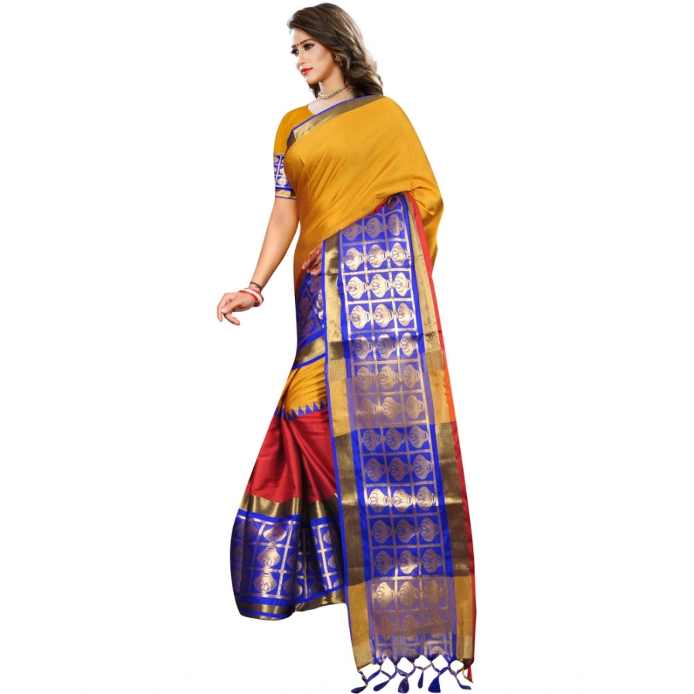 Women's Jacquard Woven Saree With Unstitched Blouse 5.5Mtr (Mustard)