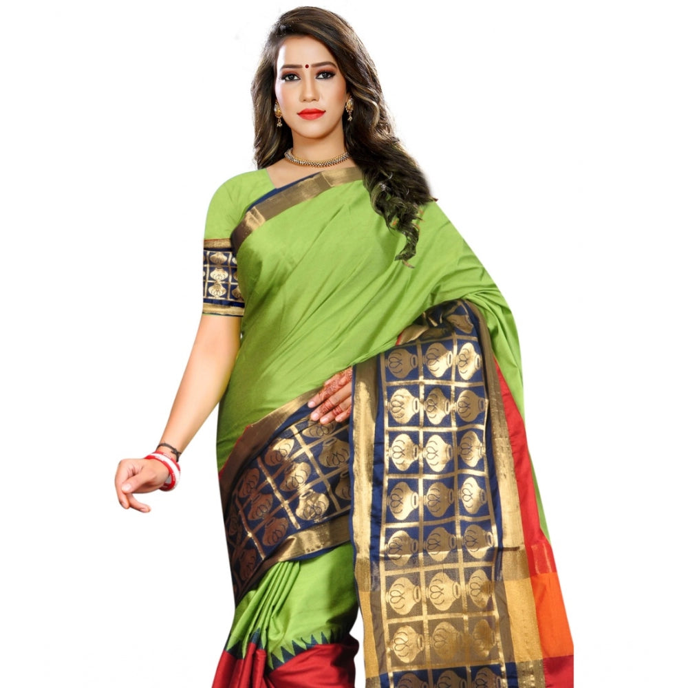 Women's Jacquard Woven Saree With Unstitched Blouse 5.5Mtr (Light Green)