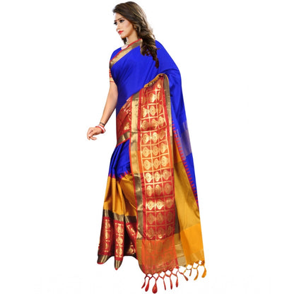 Women's Jacquard Woven Saree With Unstitched Blouse 5.5Mtr (Blue)