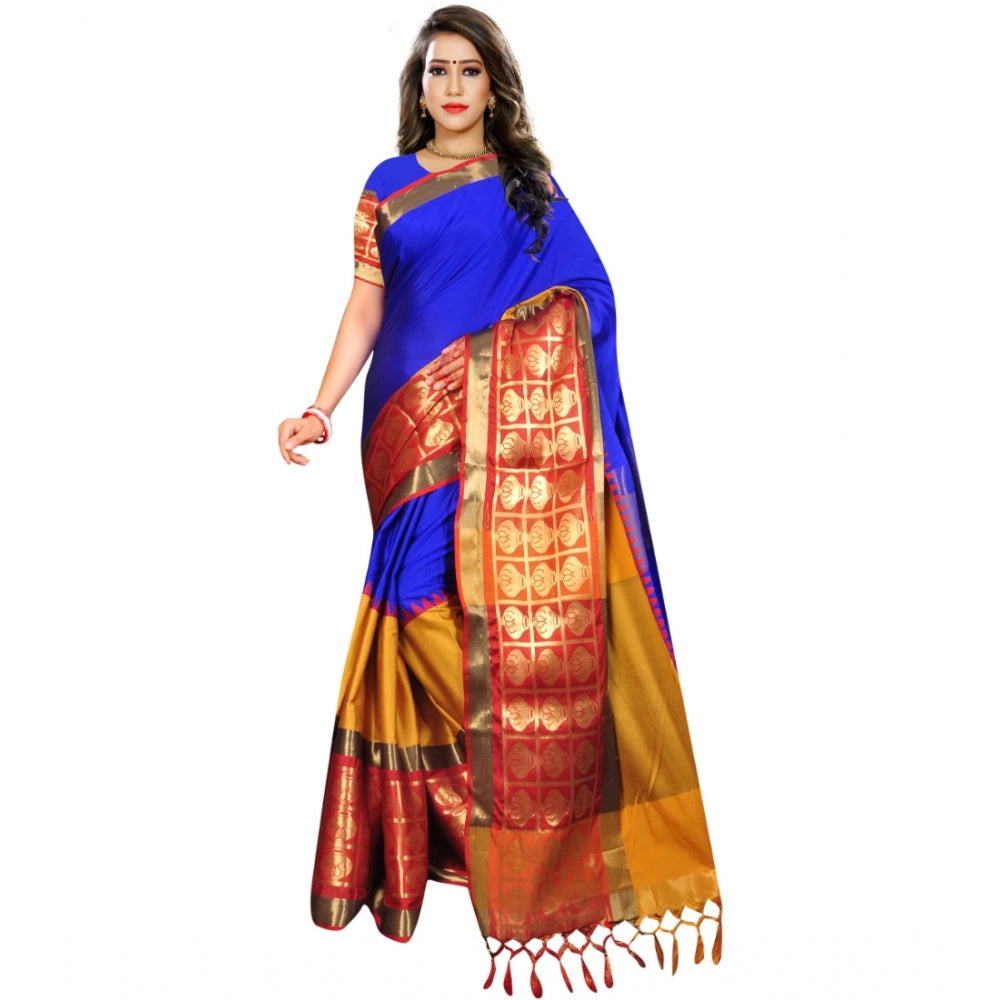 Women's Jacquard Woven Saree With Unstitched Blouse 5.5Mtr (Blue)