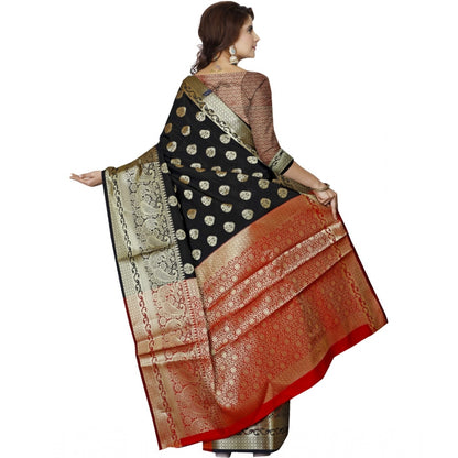 Women's Jacquard Woven Saree With Unstitched Blouse 5.5Mtr (Black)