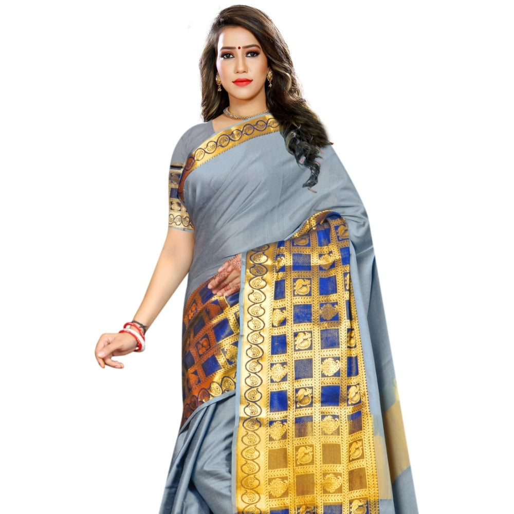 Women's Jacquard Woven Saree With Unstitched Blouse 5.5Mtr (Light Blue)