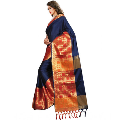 Women's Jacquard Woven Saree With Unstitched Blouse 5.5Mtr (Blue)