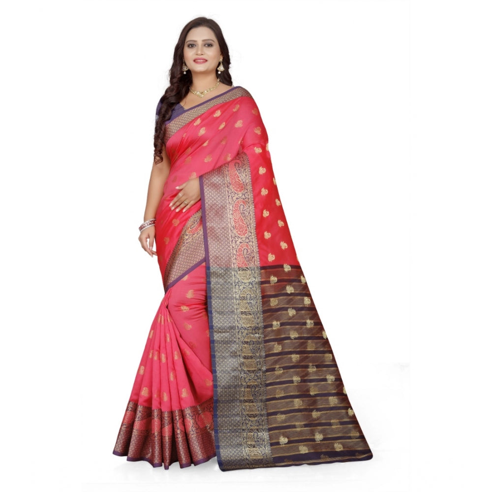 Women's Jacquard Woven Saree With Unstitched Blouse 5.5Mtr (Multicolor)