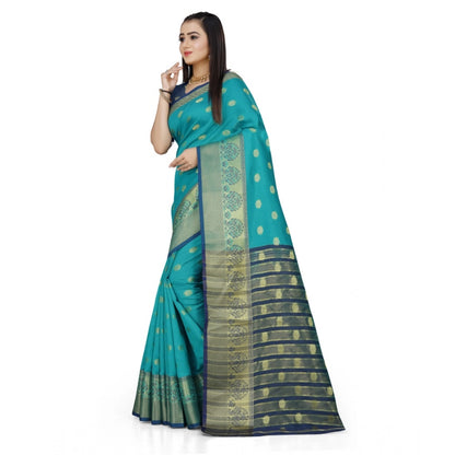 Women's Jacquard Woven Saree With Unstitched Blouse 5.5Mtr (Green)