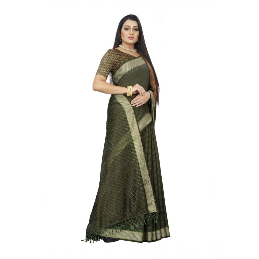 Women's Cotton Blend Solid/Plain Saree With Unstitched Blouse 5.5Mtr (Green)