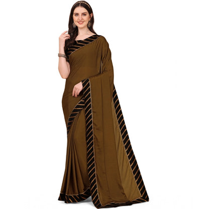 Women's Chiffon Self Design Saree With Unstitched Blouse 5.5Mtr (Brown)