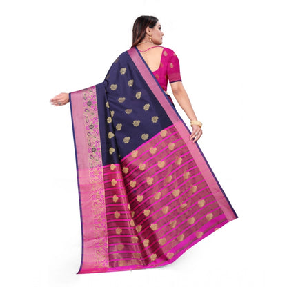 Women's Silk Blend Woven Saree With Unstitched Blouse 5.5Mtr (Dark Blue)