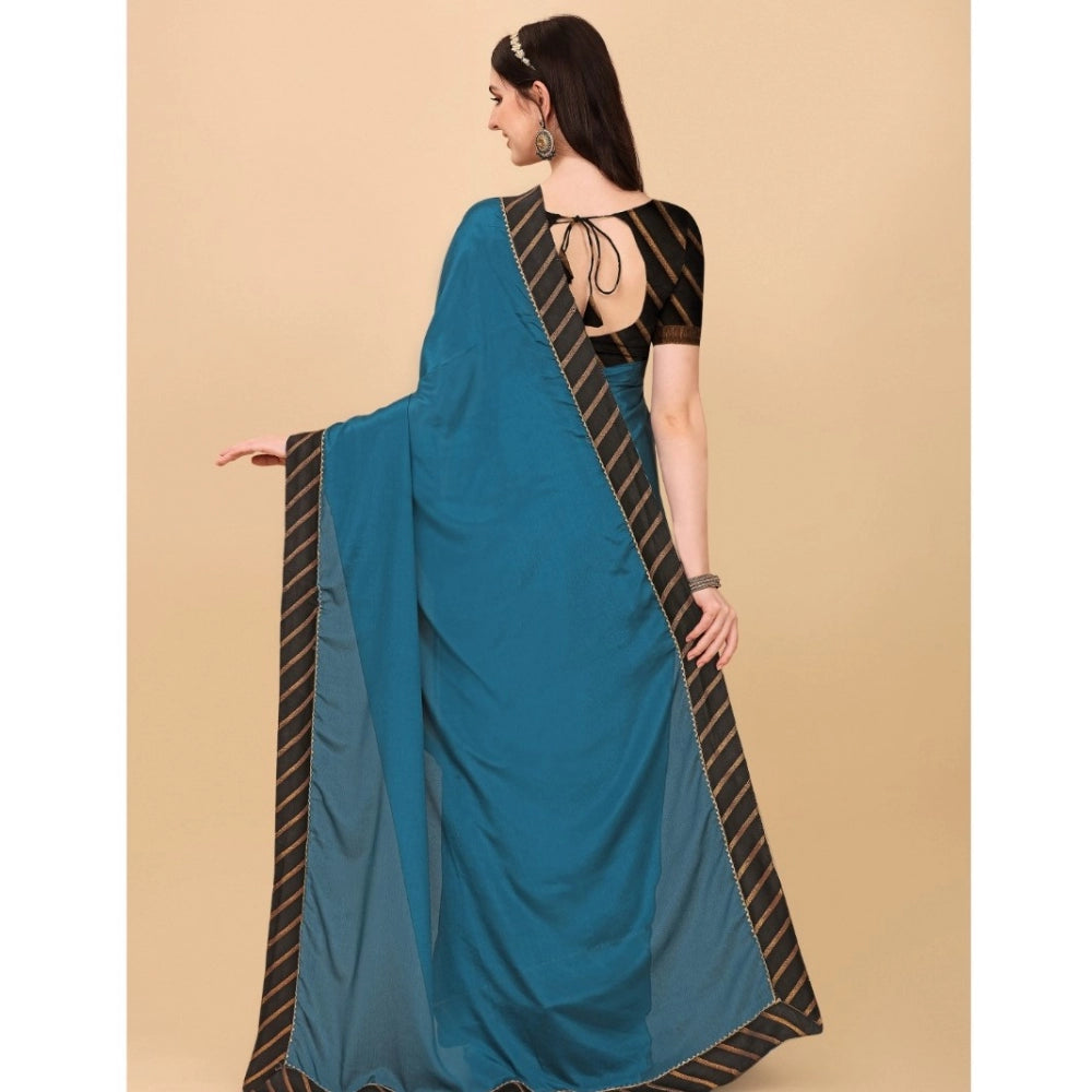 Women's Chiffon Self Design Saree With Unstitched Blouse 5.5Mtr (Blue)