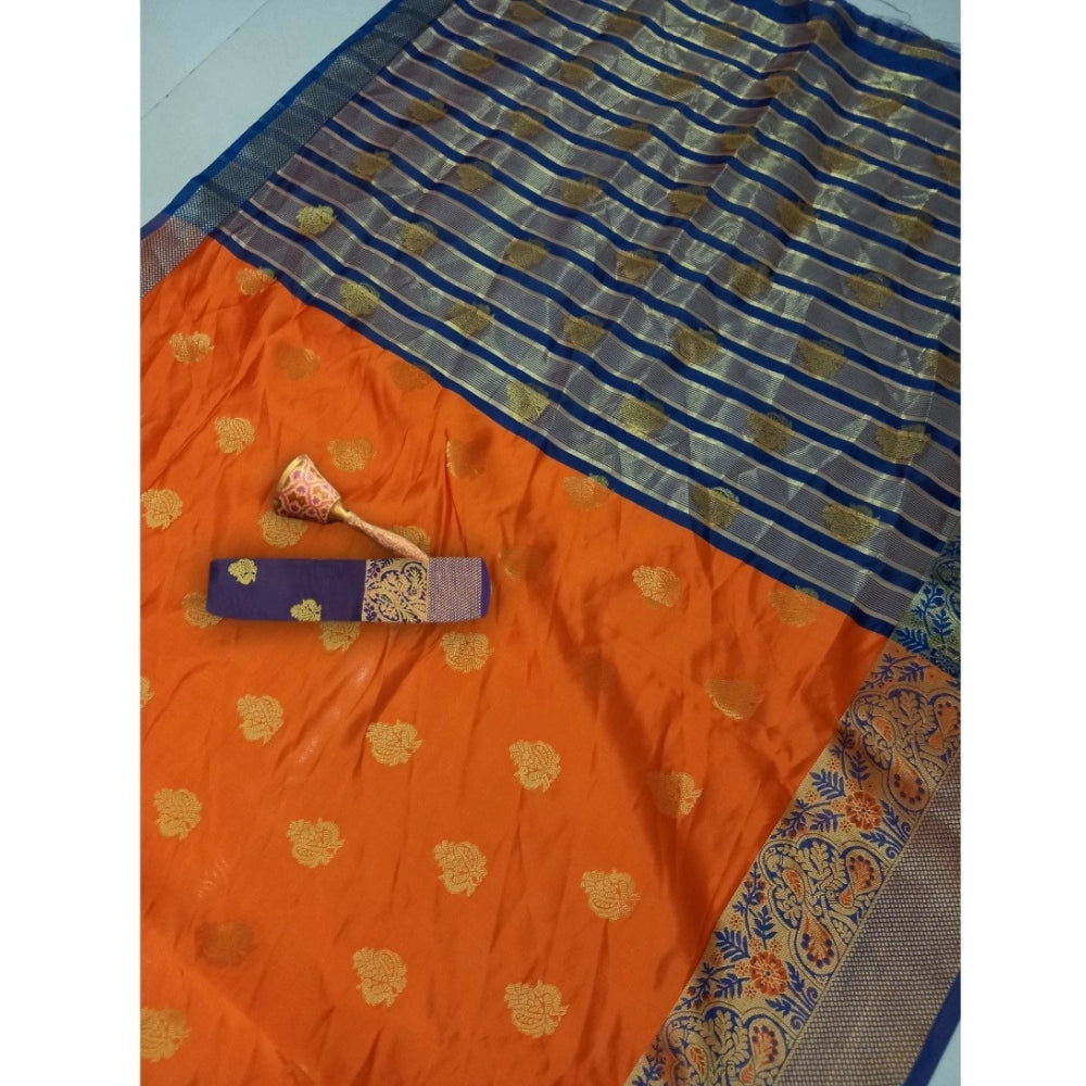 Women's Silk Blend Woven Saree With Unstitched Blouse 5.5Mtr (Orange)