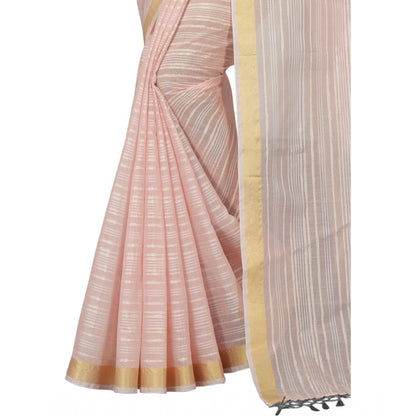 Women's Cotton Blend Solid/Plain Saree With Unstitched Blouse 5.5Mtr (Pink)