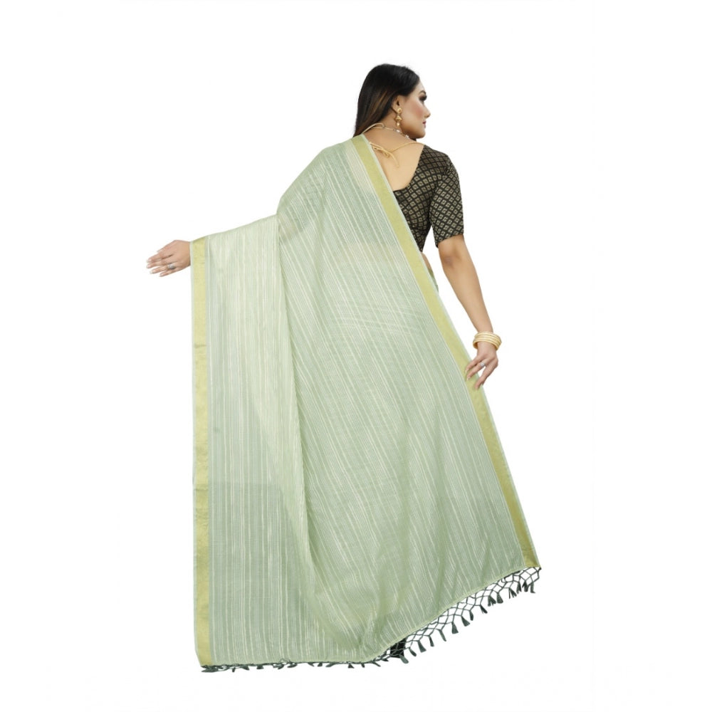 Women's Cotton Blend Solid/Plain Saree With Unstitched Blouse 5.5Mtr (Green)