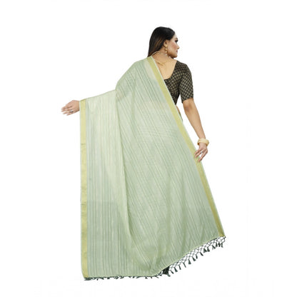 Women's Cotton Blend Solid/Plain Saree With Unstitched Blouse 5.5Mtr (Green)