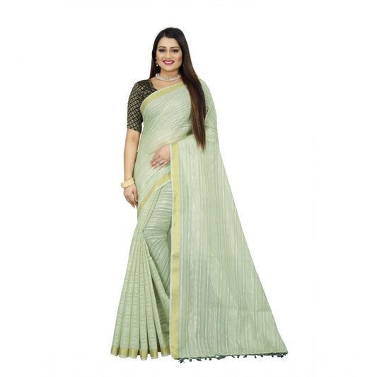 Women's Cotton Blend Solid/Plain Saree With Unstitched Blouse 5.5Mtr (Green)