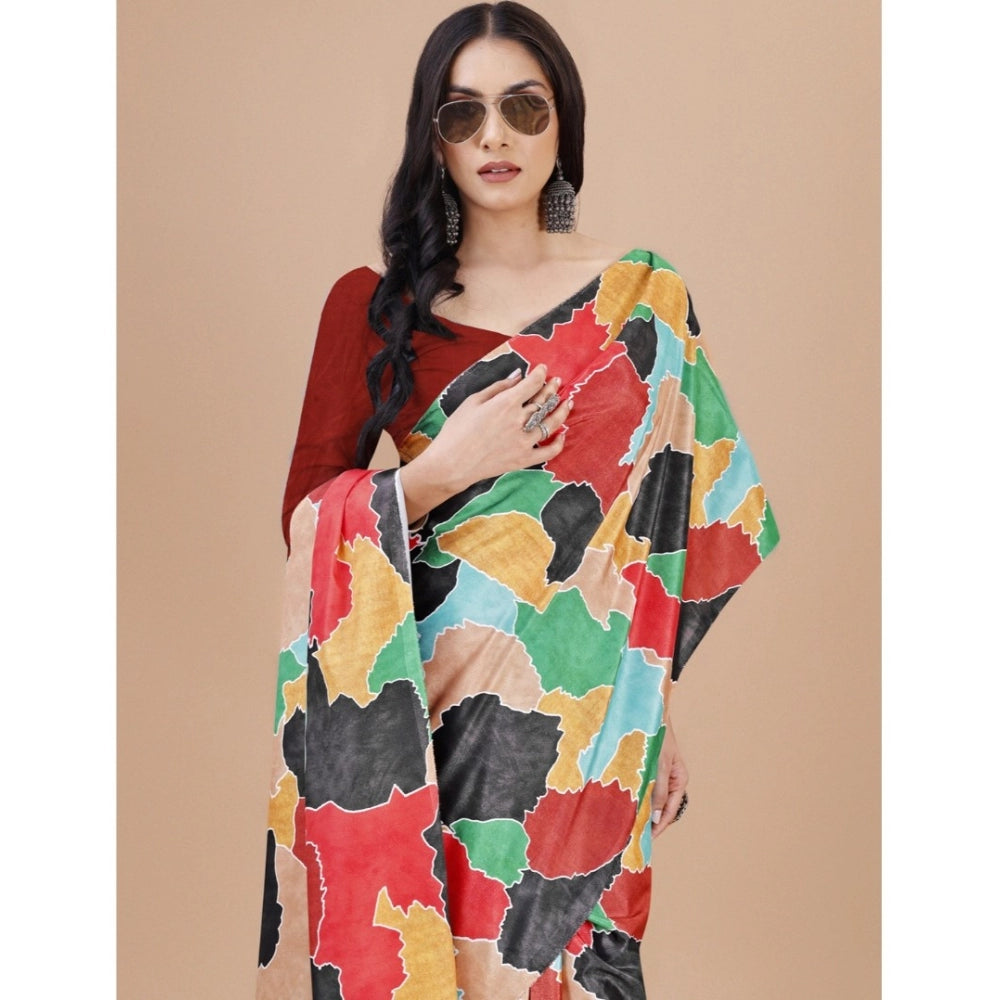 Women's Crepe Digital Print Saree With Unstitched Blouse 5.5Mtr (Red)