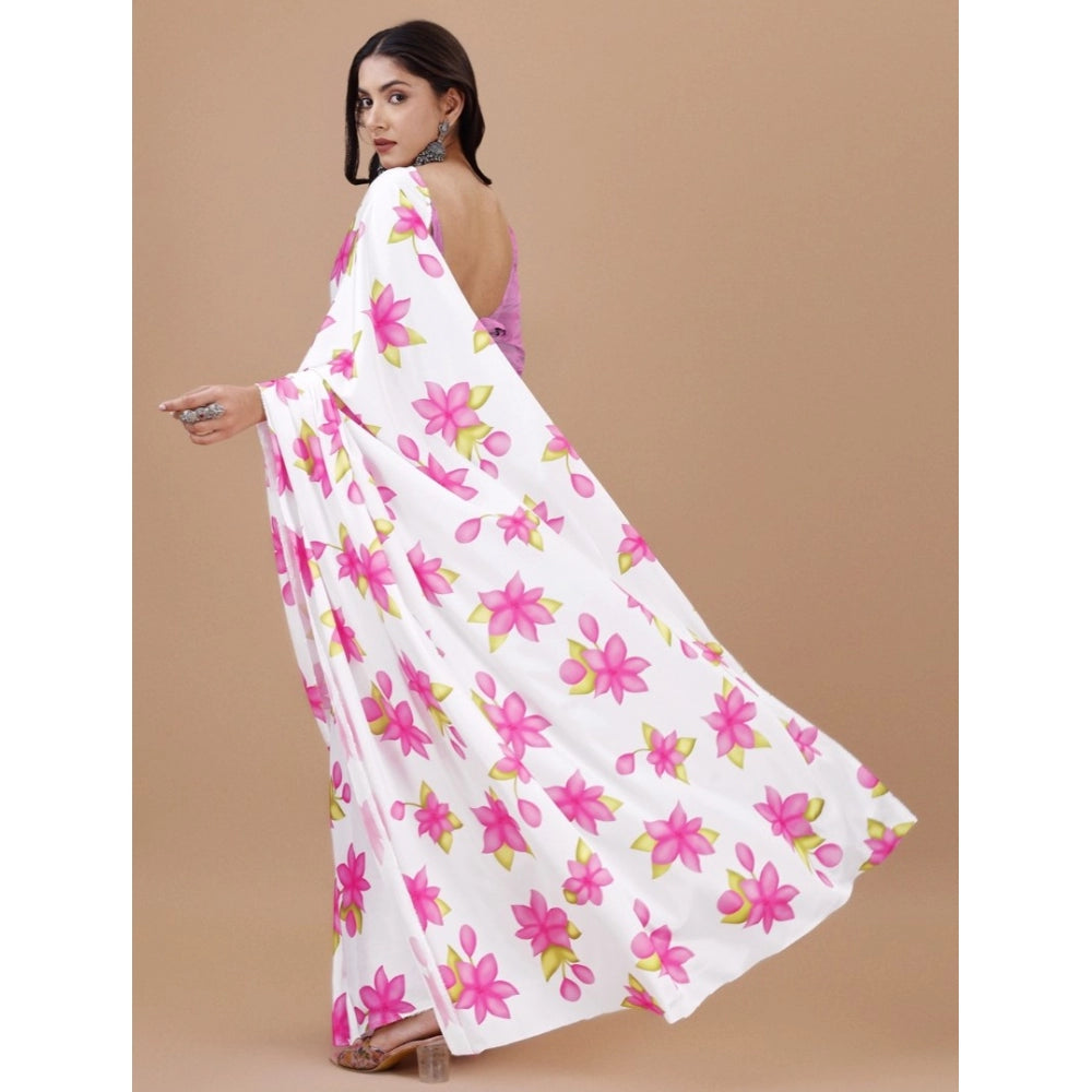 Women's Crepe Digital Print Saree With Unstitched Blouse 5.5Mtr (Pink)