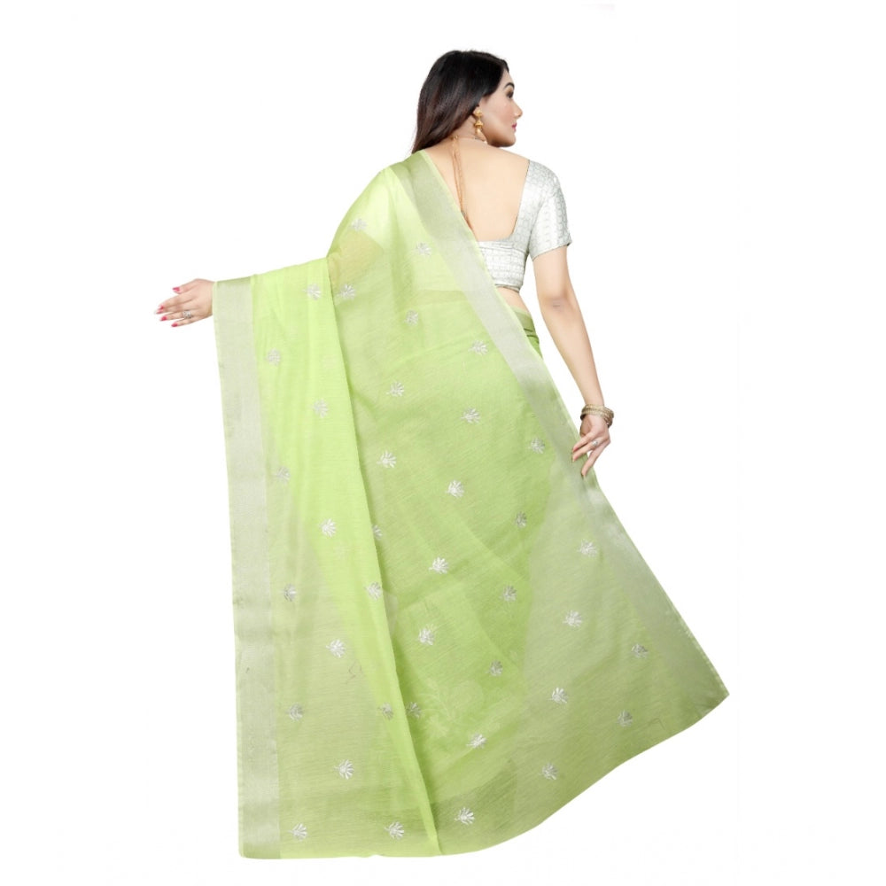 Women's Cotton Silk Embroidered Saree With Unstitched Blouse 5.5Mtr (Light Green)