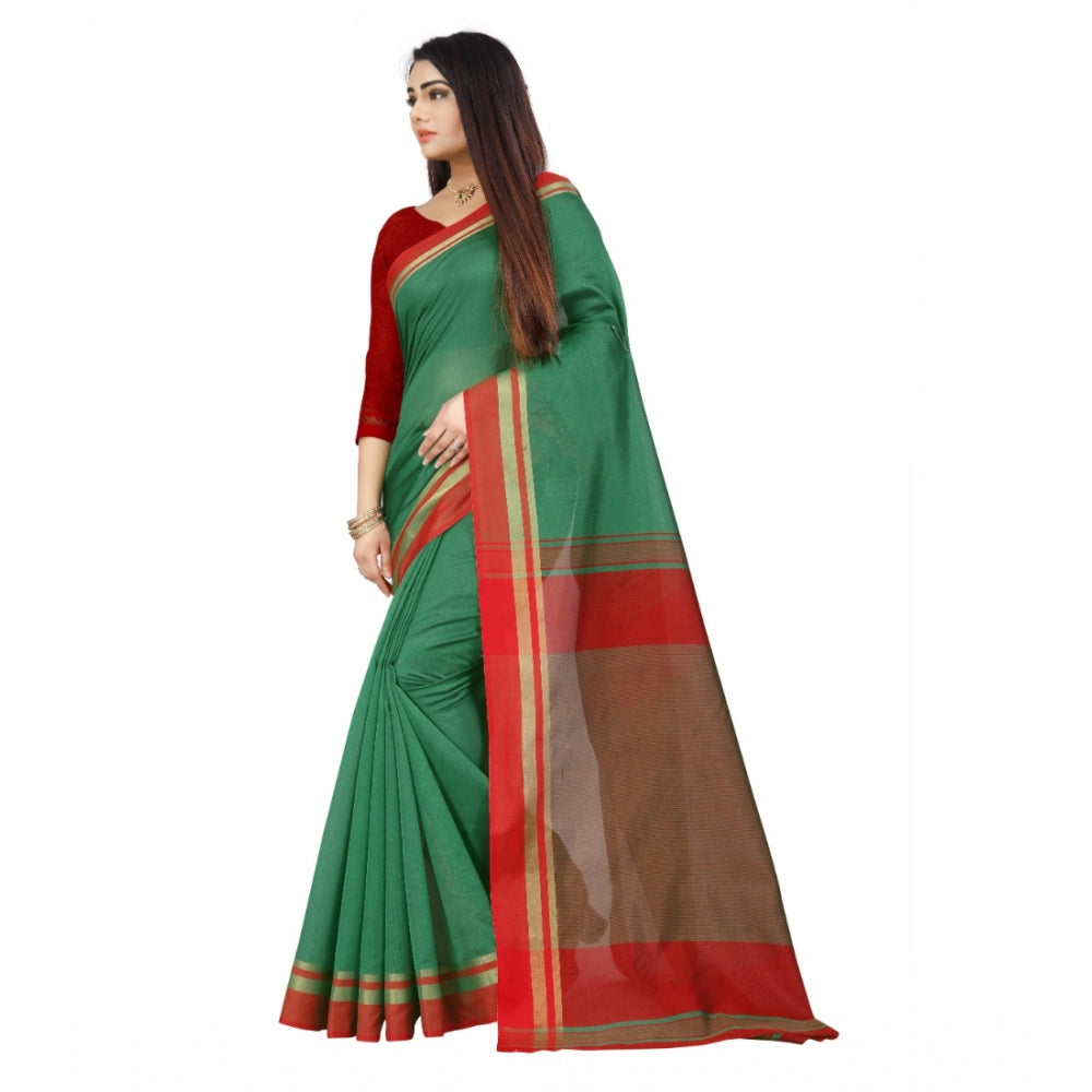 Women's Silk Blend Woven Saree With Unstitched Blouse 5.5Mtr (Green)