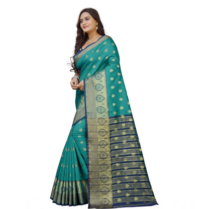 Women's Silk Blend Woven Saree With Unstitched Blouse 5.5Mtr (Dark Blue-Green)