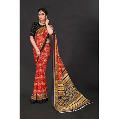 Women's Georgette Floral Print Saree With Unstitched Blouse 5.5Mtr (Red)