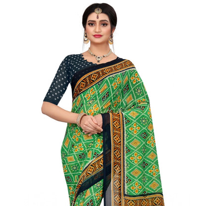 Women's Georgette Floral Print Saree With Unstitched Blouse 5.5Mtr (Light Green)