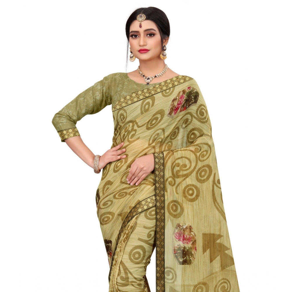 Women's Georgette Floral Print Saree With Unstitched Blouse 5.5Mtr (Brown)