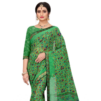 Women's Georgette Floral Print Saree With Unstitched Blouse 5.5Mtr (Green)