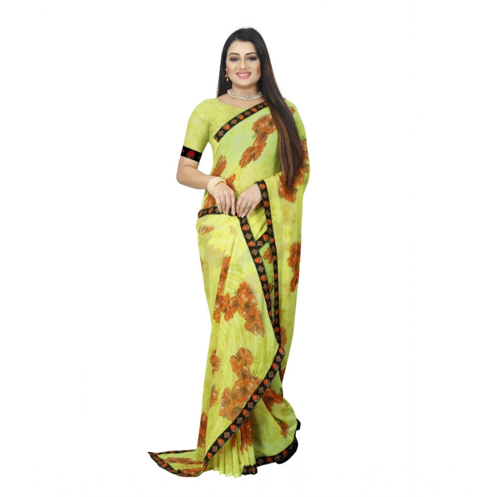 Women's Georgette Floral Print Saree With Unstitched Blouse 5.5Mtr (Brown-Mustard)