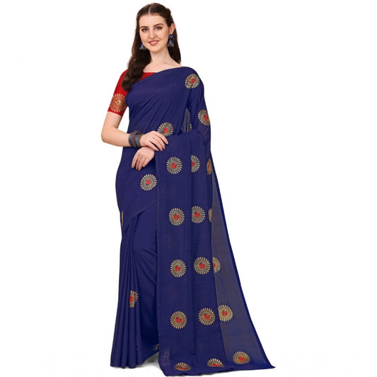 Women's Silk Blend Embroidered Saree With Unstitched Blouse 5.5Mtr (Blue)