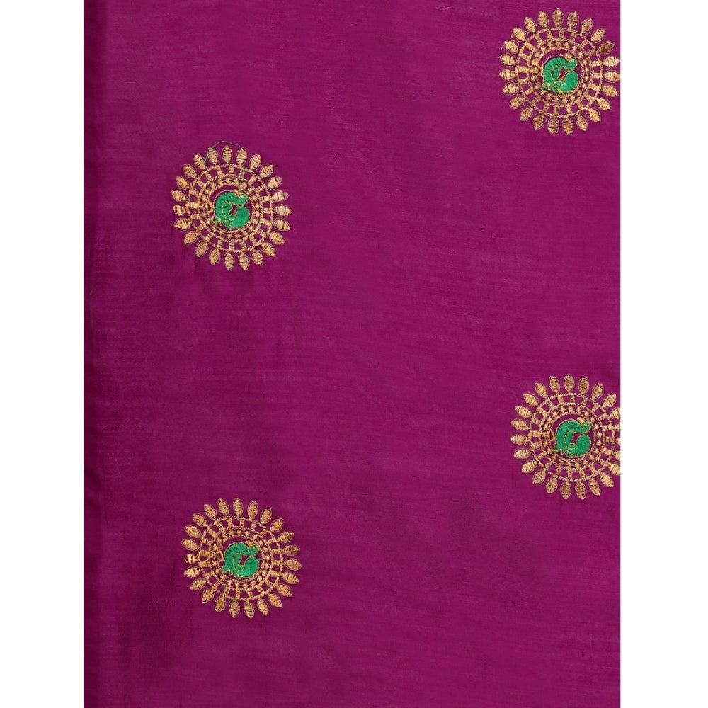 Generic Women's Silk Blend Embroidered Saree With Unstitched Blouse 5.5Mtr (Purple)