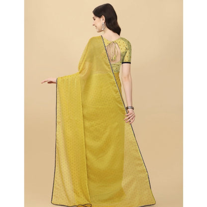 Generic Women's Silk Blend Embellished Saree With Unstitched Blouse 5.5Mtr (Mustard)