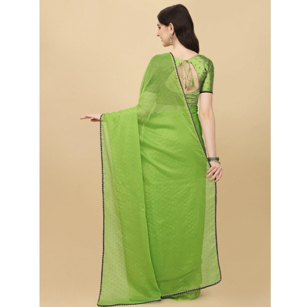 Women's Silk Blend Embellished Saree With Unstitched Blouse 5.5Mtr (Green)