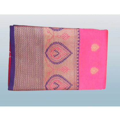 Women's Silk Blend Woven Saree With Unstitched Blouse 5.5Mtr (Pink)