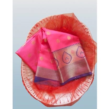 Women's Silk Blend Woven Saree With Unstitched Blouse 5.5Mtr (Pink)