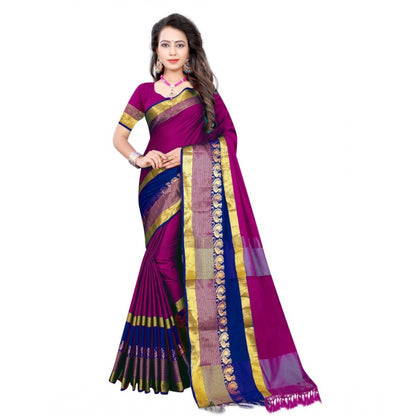 Women's Jacquard Woven Saree With Unstitched Blouse 5.5Mtr (Purple)