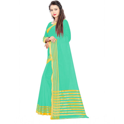 Women's Jacquard Striped Saree With Unstitched Blouse 5.5Mtr (Green)