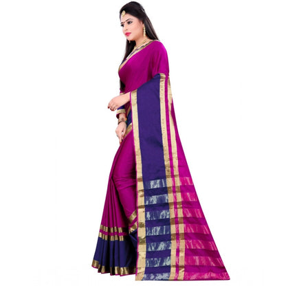 Women's Jacquard Woven Saree With Unstitched Blouse 5.5Mtr (Purple)