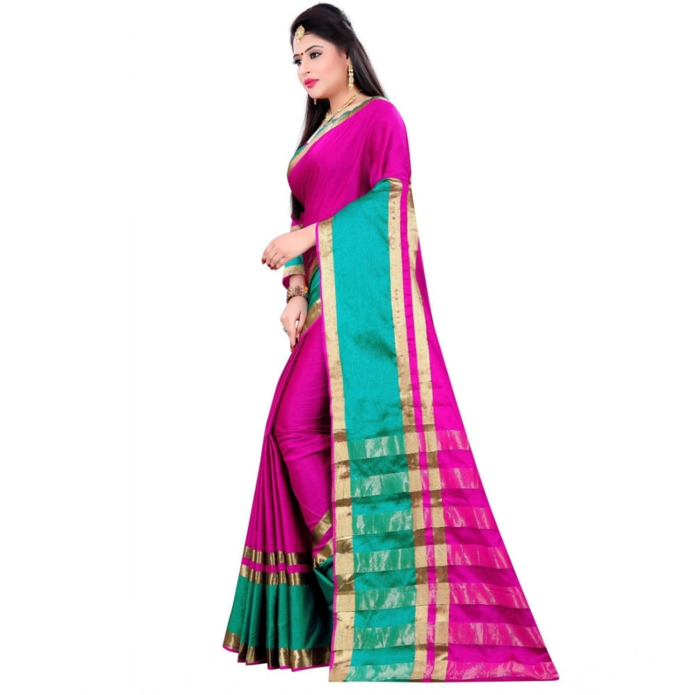 Women's Jacquard Woven Saree With Unstitched Blouse 5.5Mtr (Pink)