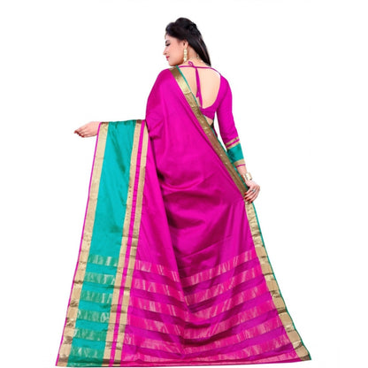 Women's Jacquard Woven Saree With Unstitched Blouse 5.5Mtr (Pink)