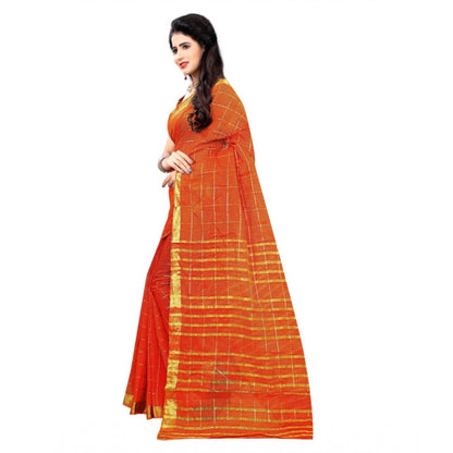 Women's Jacquard Woven Saree With Unstitched Blouse 5.5Mtr (Orange)