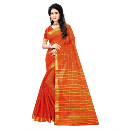 Women's Jacquard Woven Saree With Unstitched Blouse 5.5Mtr (Orange)