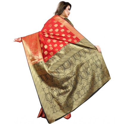 Women's Jacquard Woven Saree With Unstitched Blouse 5.5Mtr (Red)