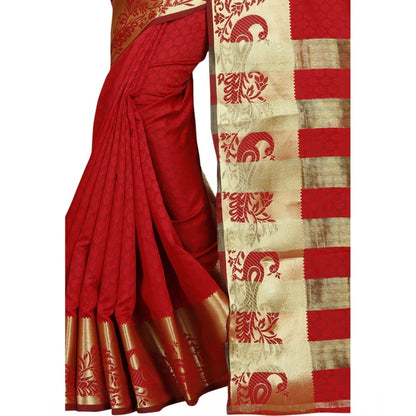 Women's Jacquard Woven Saree With Unstitched Blouse 5.5Mtr (Red)